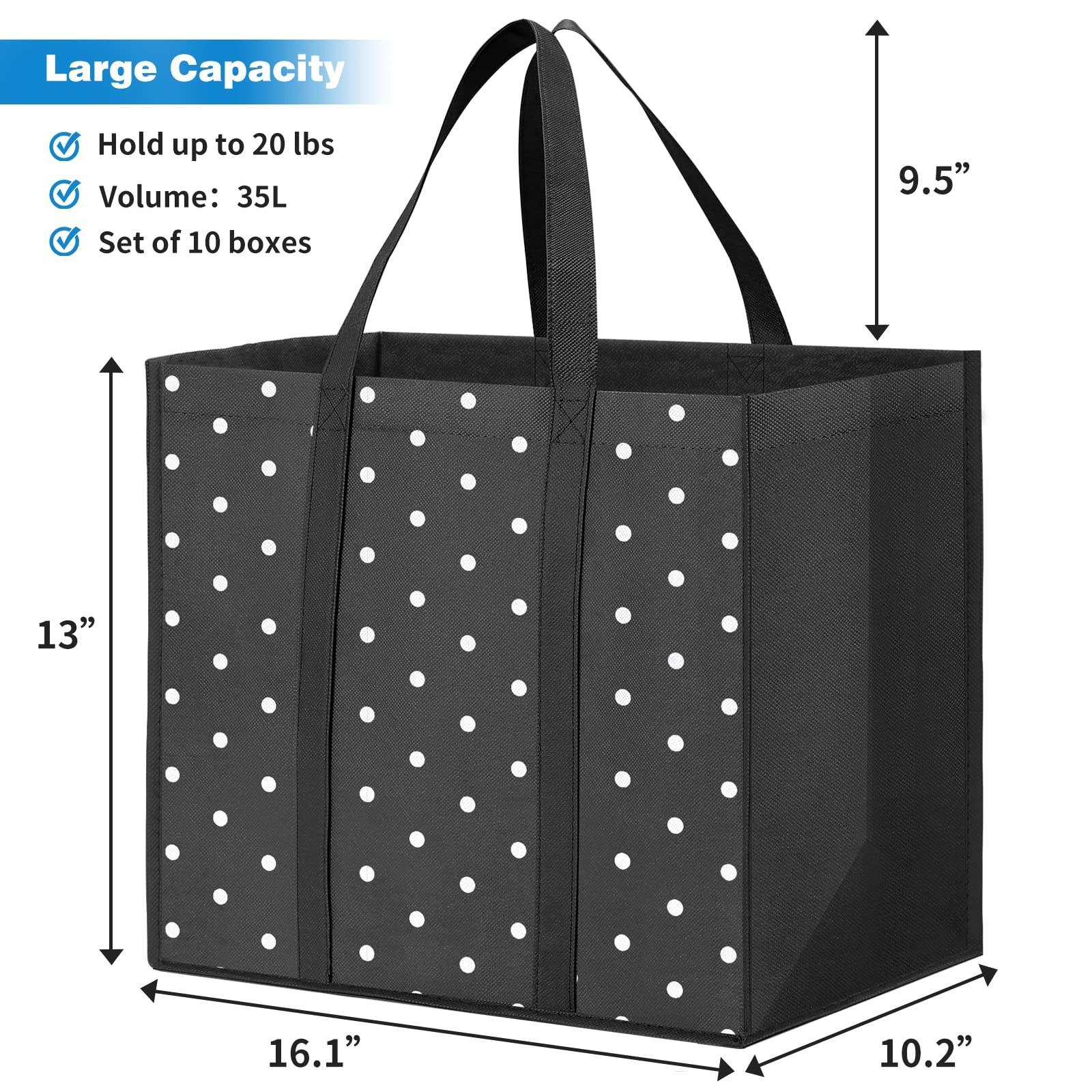 10 Pack Reusable Grocery Bags for Groceries 35L Large Capacity Heavy Duty Wat…