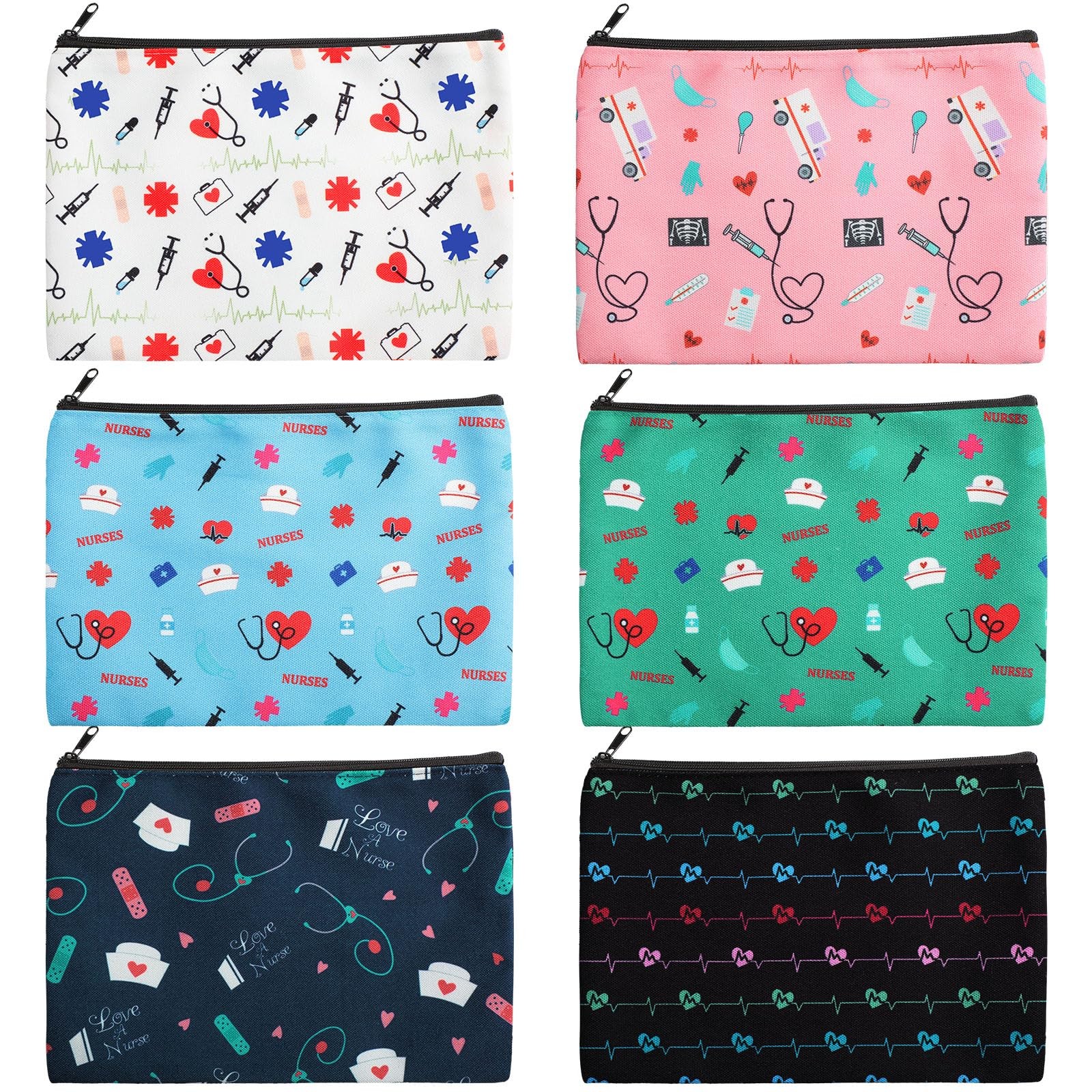 Reginary 6 Pcs Nurse Cosmetic Bag Bulk for 9 x 6 inches, brightly colored