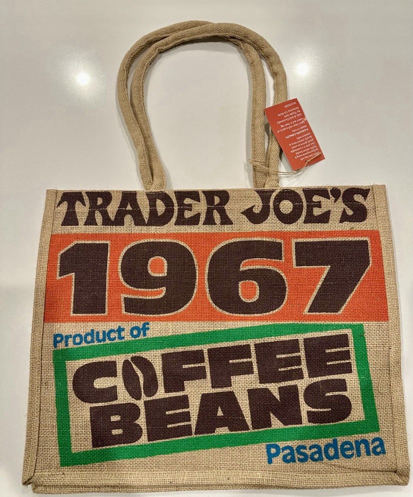 Trader Joes 1967 Coffee Beans Pasadena Jute Tote Bag Reusable 9 Gallon NWT New