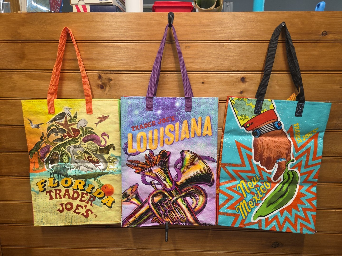 Lot Of 3 Trader Joe’s Reusable Bags / Totes- Florida, Louisiana & New Mexico T-8