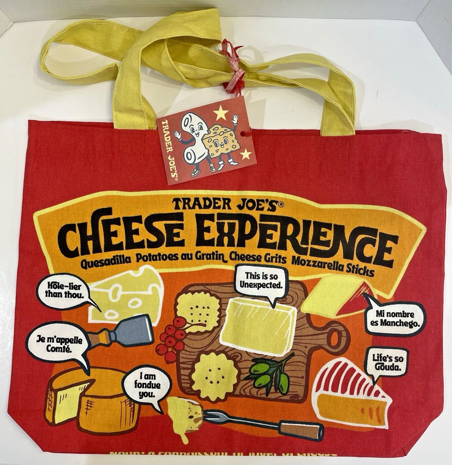 Trader Joe’s Cheese Experience Reusable Tote Bag Made in USA 100% Cotton