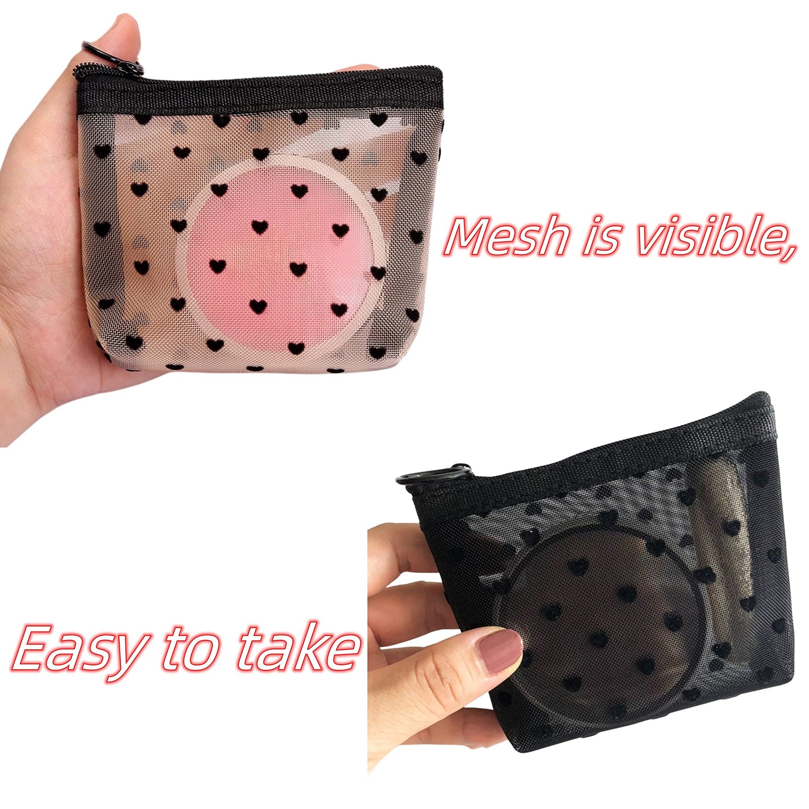 VEDO SHIPIN Zipper Mesh Makeup Bags, Mini Bag, Portable one size, D