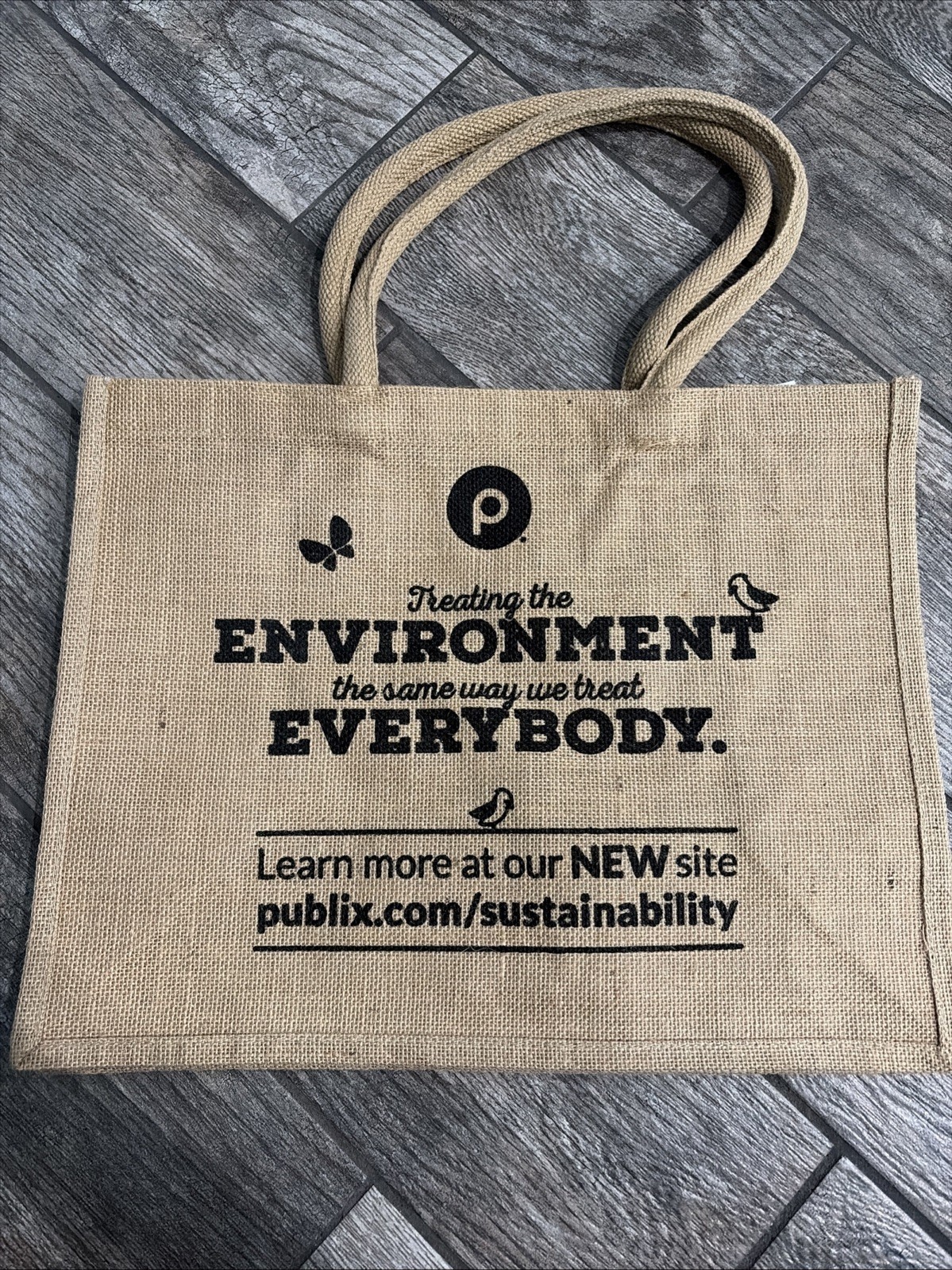 PUBLIX Reusable Canvas Burlap Jute Tote Bag Logo Grocery Eco Shopper Large NEW