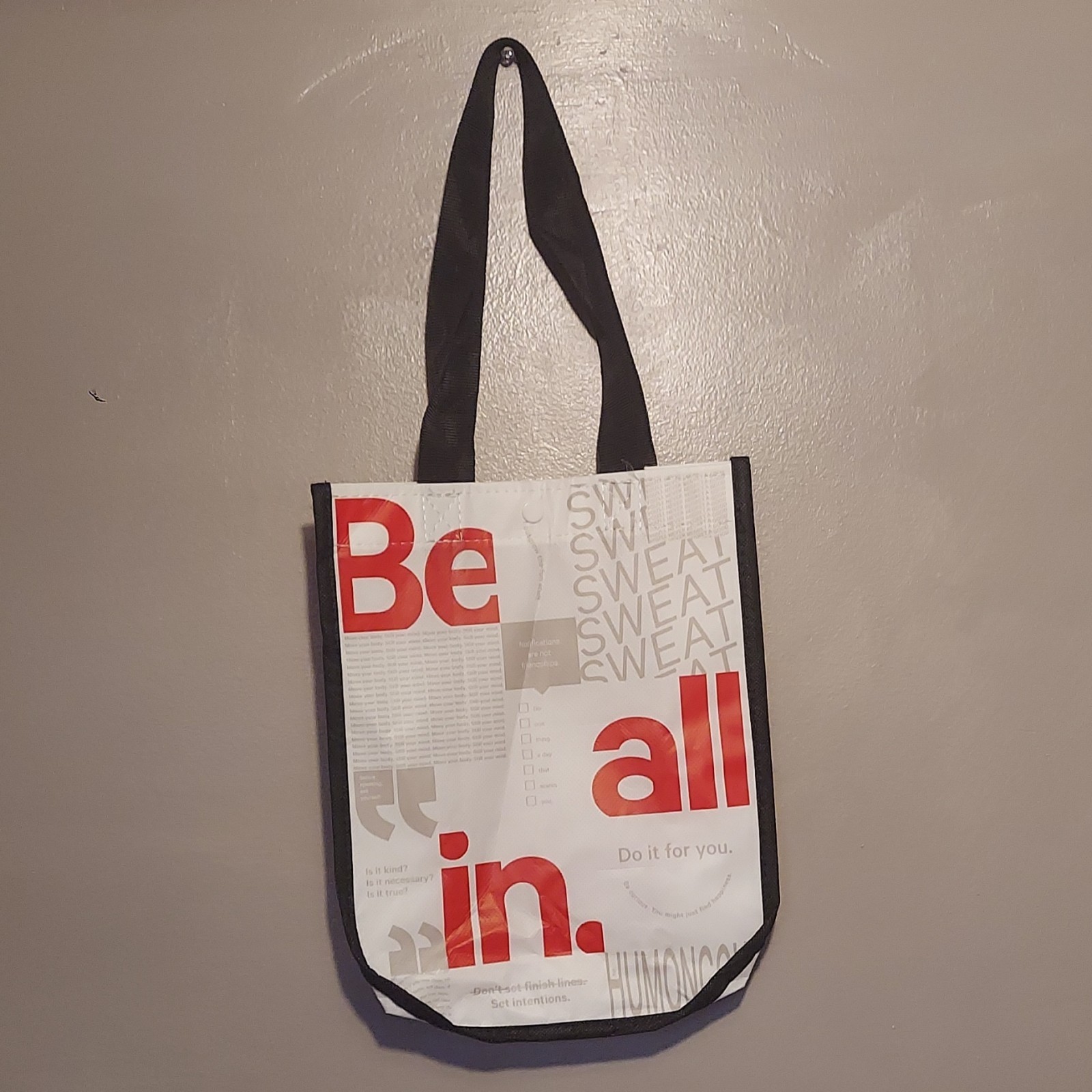 Lululemon Small Reusable Tote Bag “Be All In” Text Black/White/Red