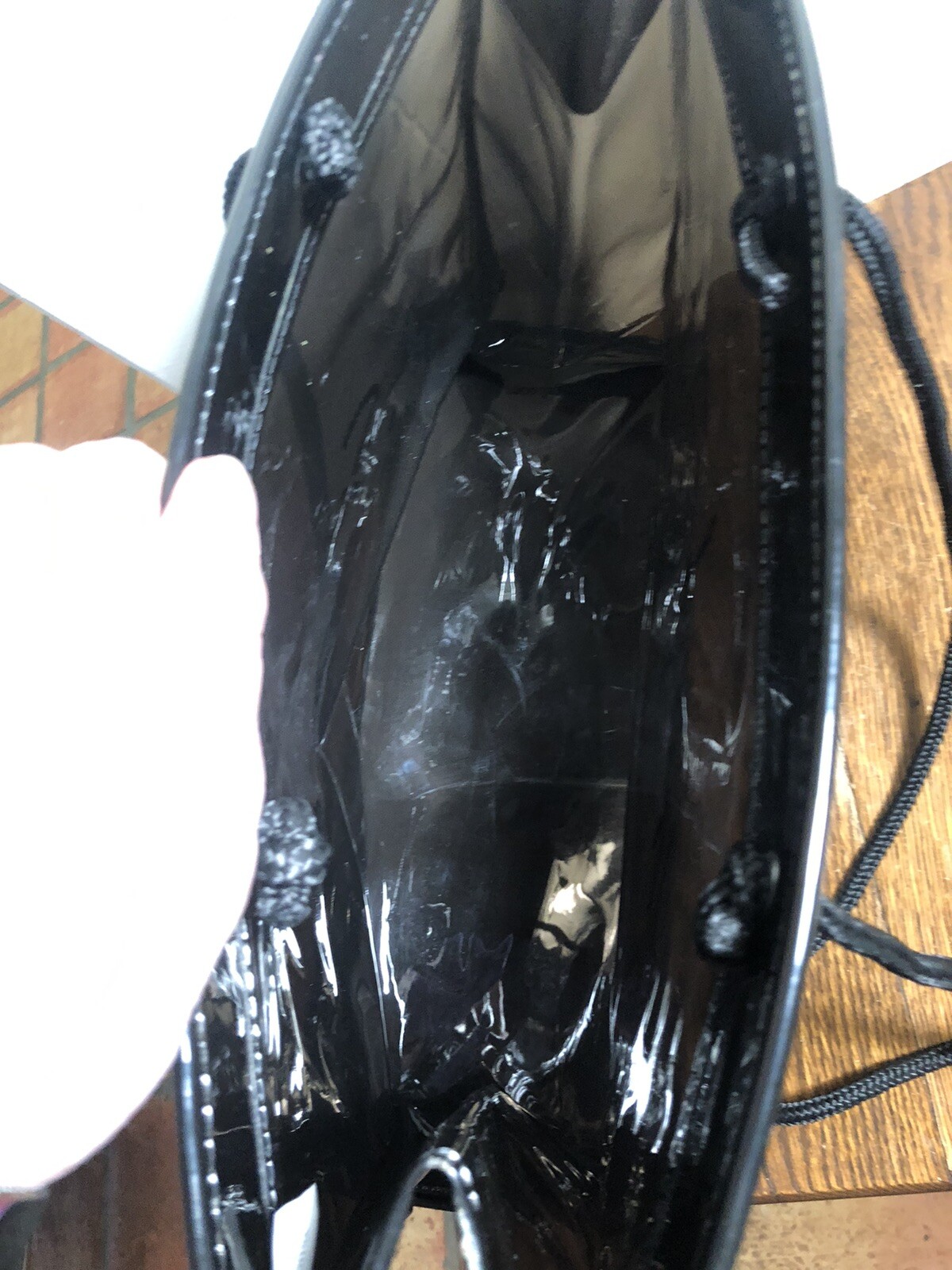 Vintage SPIEGEL Black Vinyl Shopping Bag 11.5 x 15 x 6