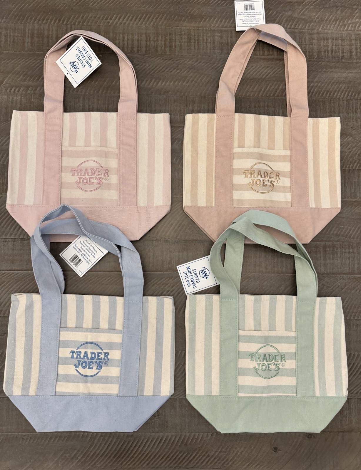 Trader Joe’s Striped Mini Canvas Reusable Tote Bags Set of 4