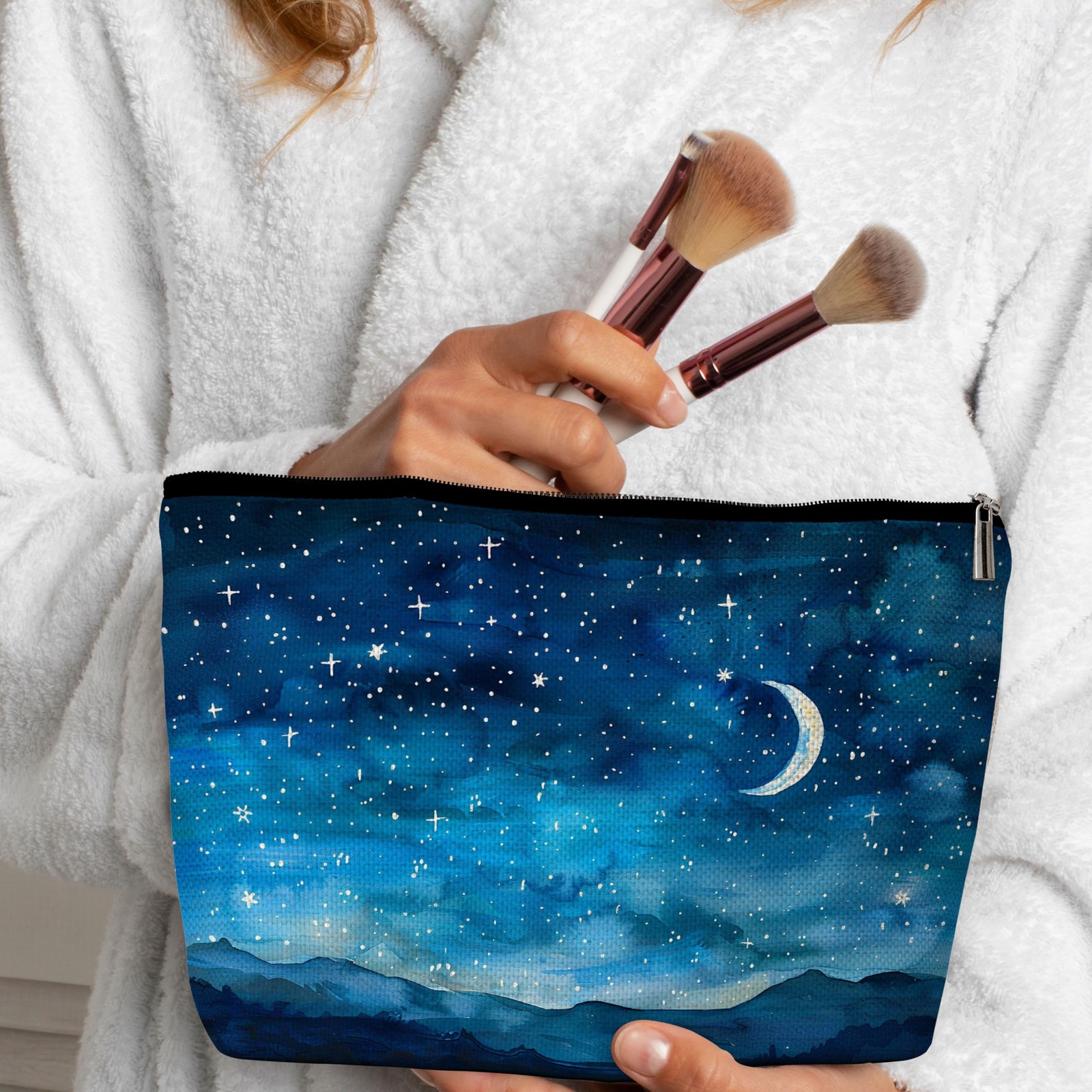 GREOXG Night Starry Sky Makeup Bag, Small Travel Cosmetic Bag with blue