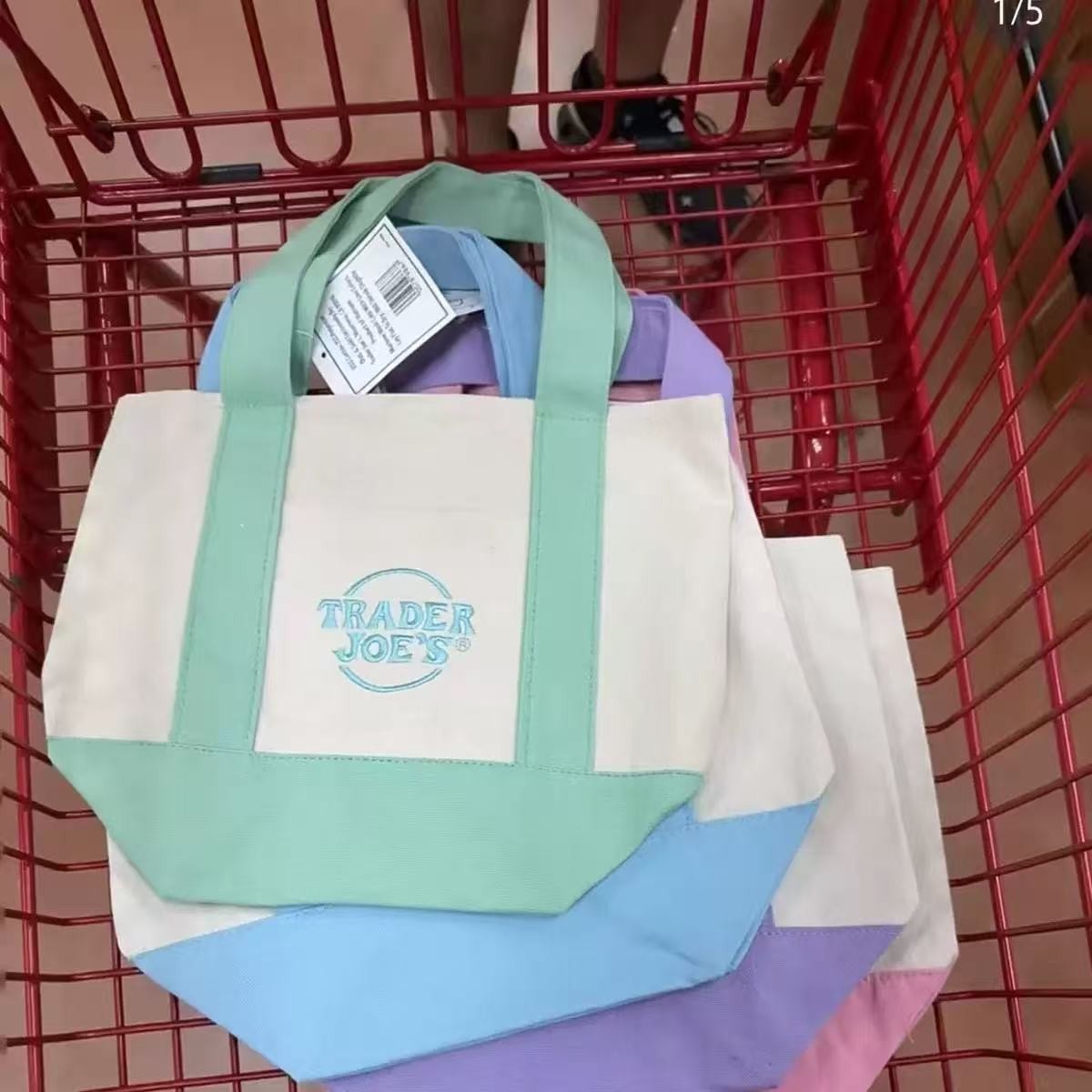 Trader Joe’s Mini Pastel Canvas Tote Bag Blue Green Pink Purple Set Of 4-NWT