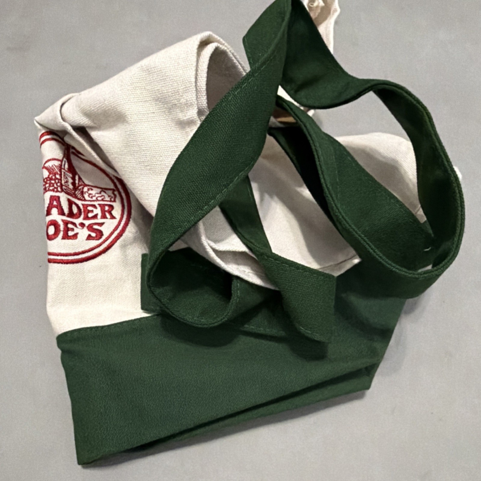 Trader Joe’s – Large Canvas Tote Bag – Beige & Green – Foldable Shopping