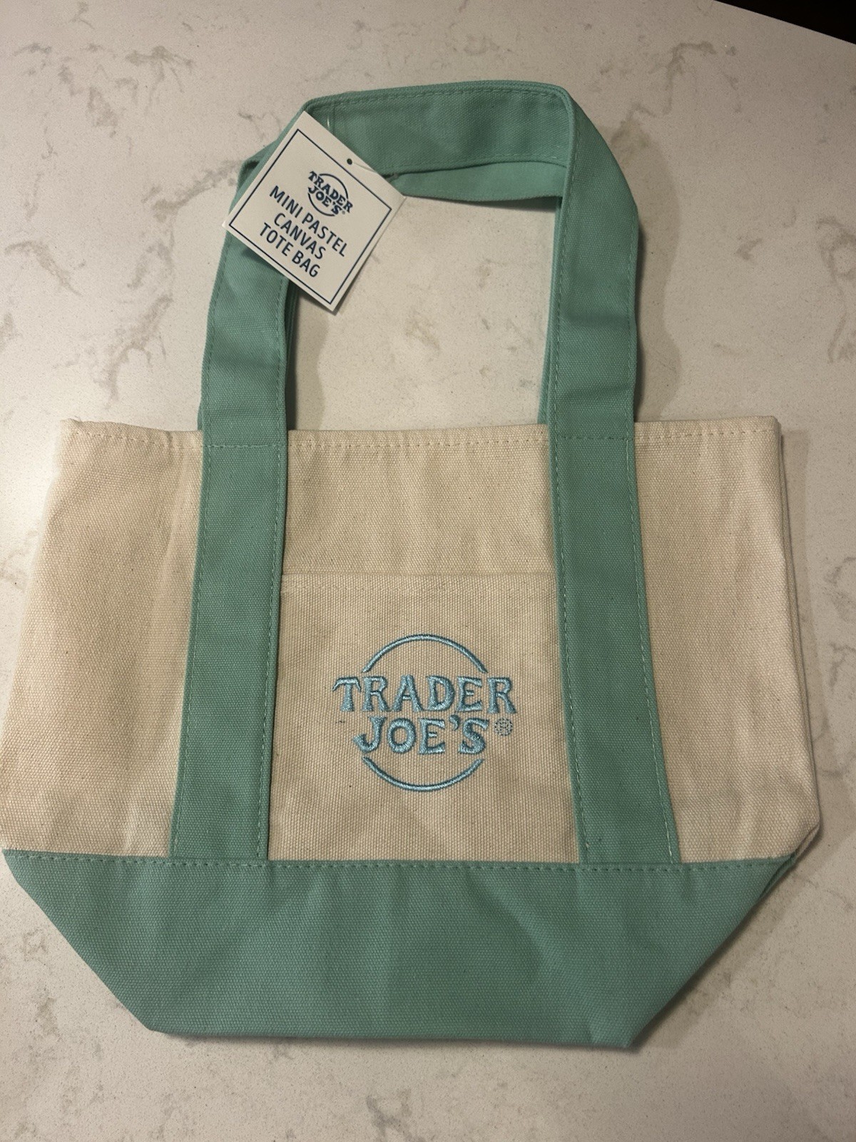Trader Joe’s Mini Pastel Canvas Tote Bag Set Of 2 Blue & Green NWT