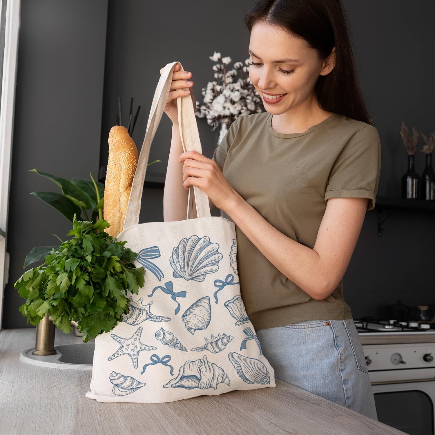 FBB Ocean Beachy Sea Fish Reusable Grocery Shopping Travel Handbag Tote Bag