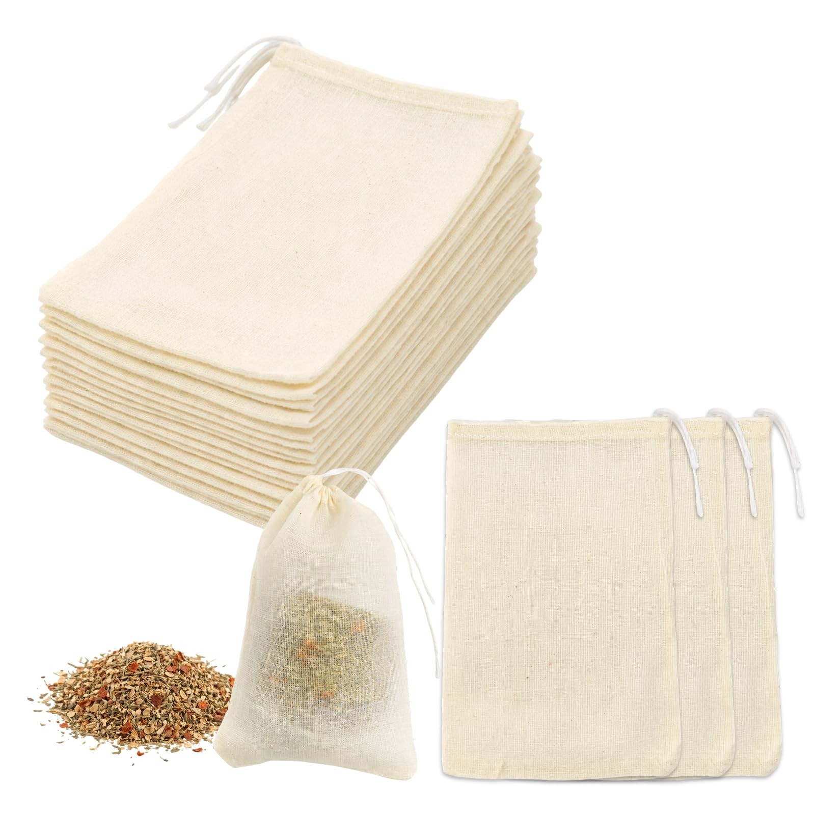 Muslin Spice Bags for Cooking, 4 x 6 Inch Natural Unbleached Cotton Off-White