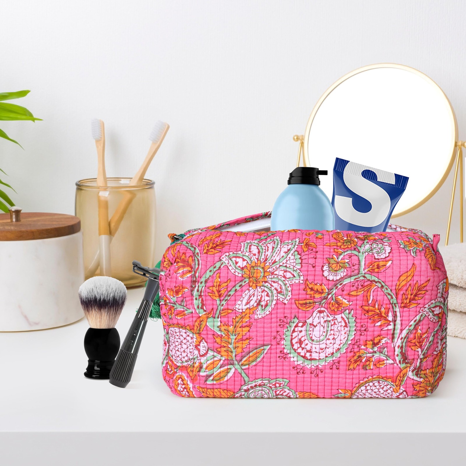 AAVIANA Block Print Designer Toiletry Bag & Large (9x7x4 inches), Multi 1