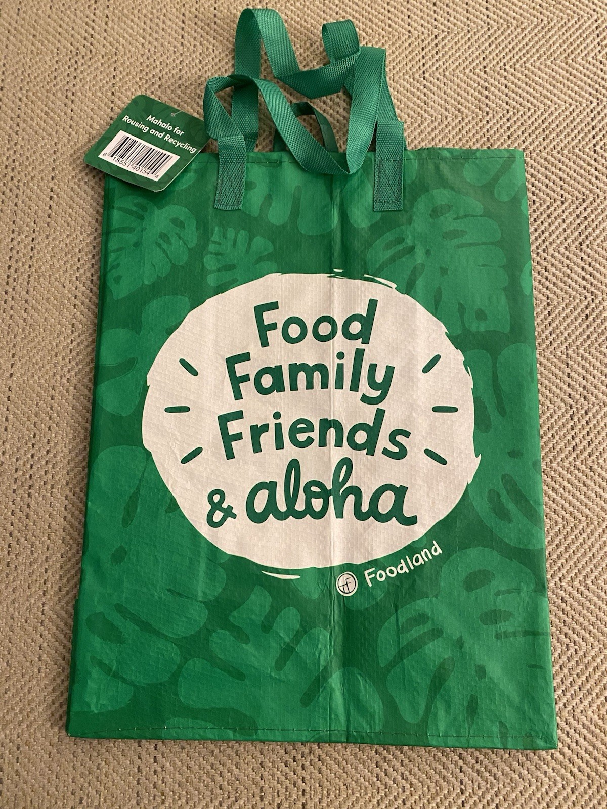 Foodland Hawaii Shopping Grocery Bag Green Food Family Friends & Aloha NEW
