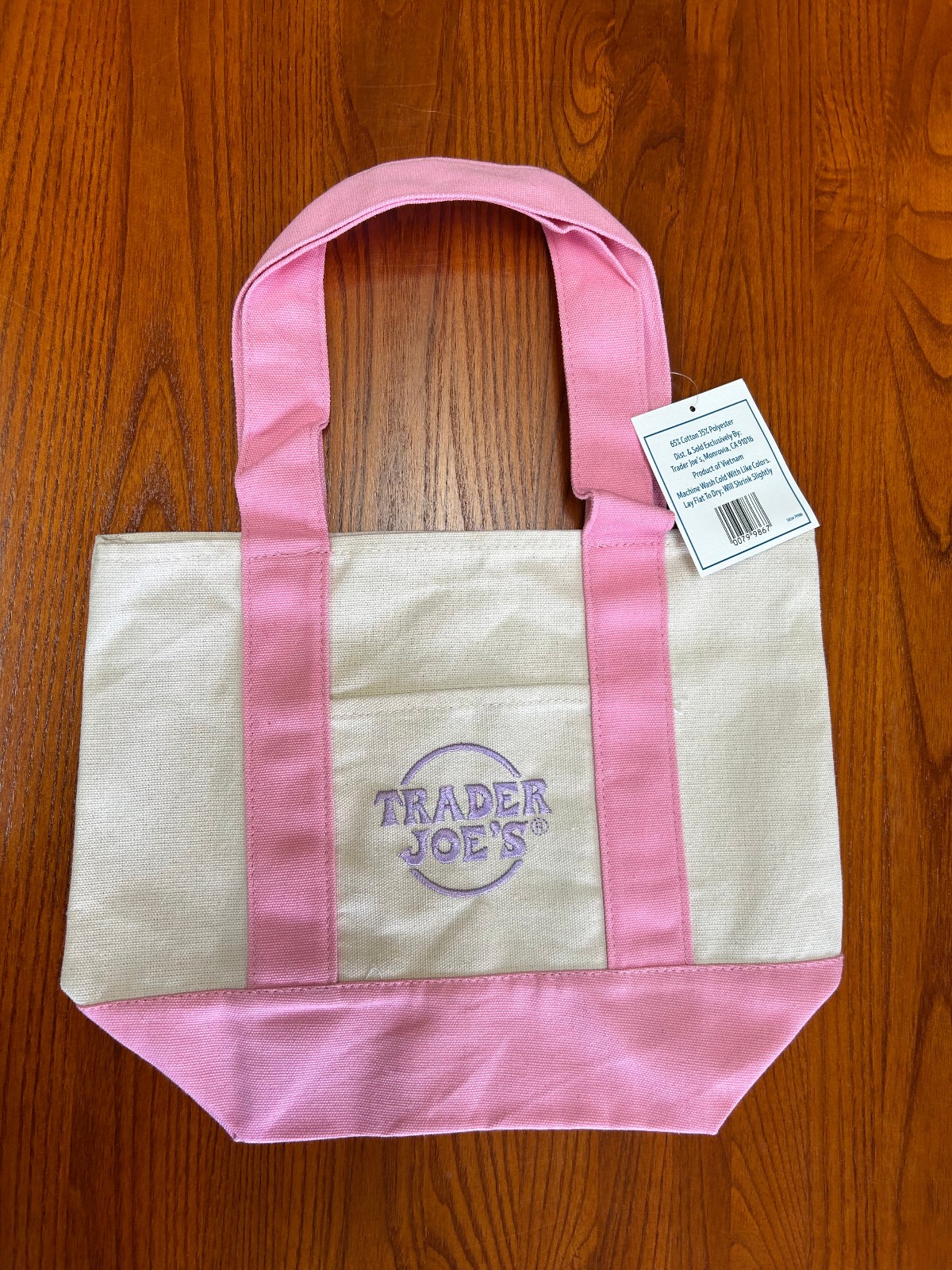 TRADER JOE’S MINI PINK CANVAS TOTE BAG NWT FREE GIFT FAST SHIP 🎁