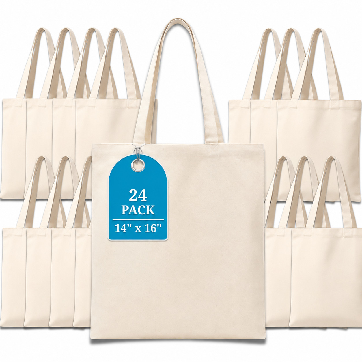 24 Pack Plain Canvas Tote Bags 14×16 Inch Blank Reusable Grocery Shopping Bags