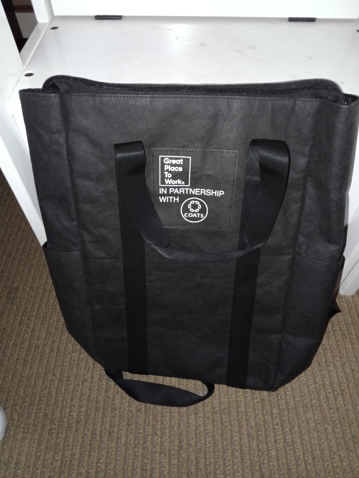 Black Zippered Tote Bag 16 x 14 x 8 in Reusable Shopping Bag with Handles