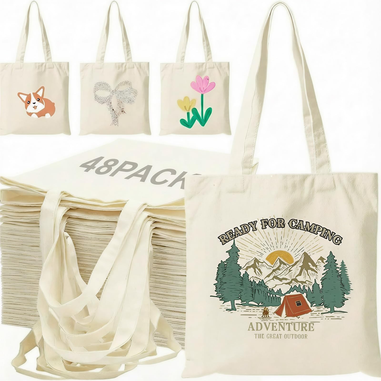 48 Pcs Sublimation Cotton Tote Bags 13 x 15 Inch Blank Canvas Tote Bag Bulk R…