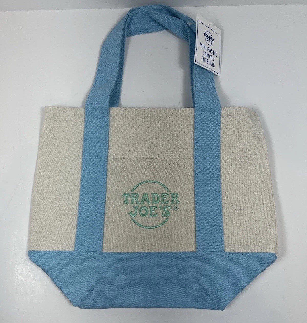 Trader Joe’s Mini Pastel Blue Canvas Tote Bag Limited Easter Brand New