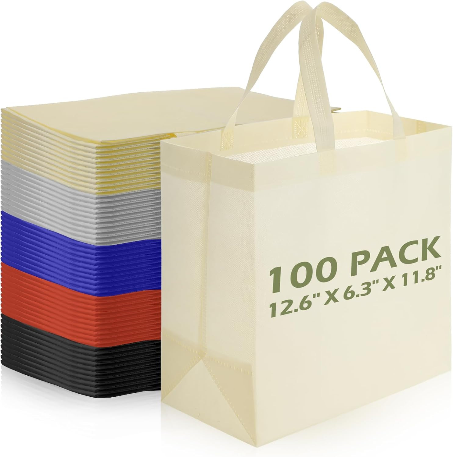 100 PCS Non Woven Tote Bags Bulk,Multicolor | Reusable Shopping Bags with Handle
