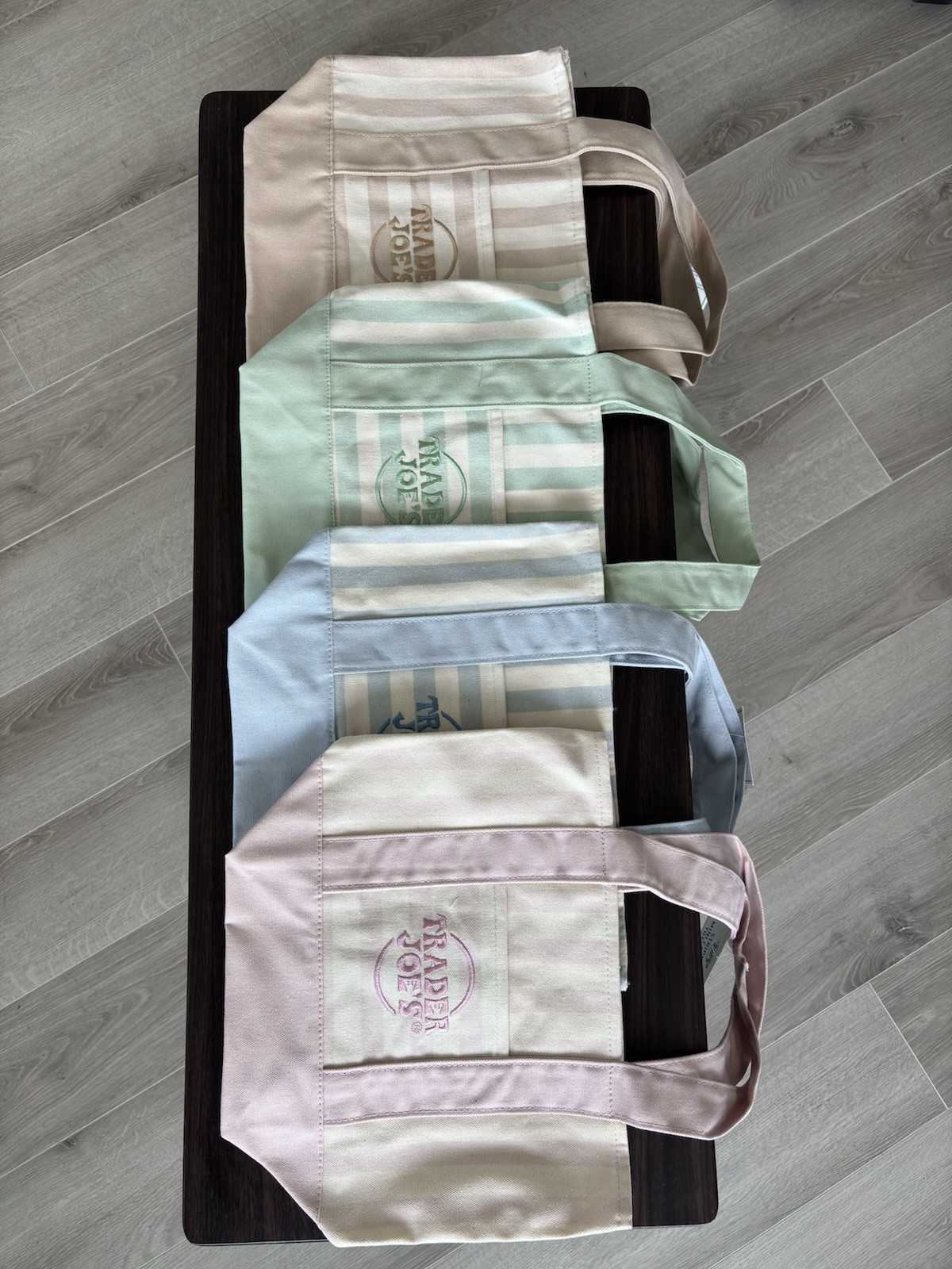 Trader Joe’s Small Canvas Stripe Tote Set of 4 Multicolor Reusable Bags 13x6x10