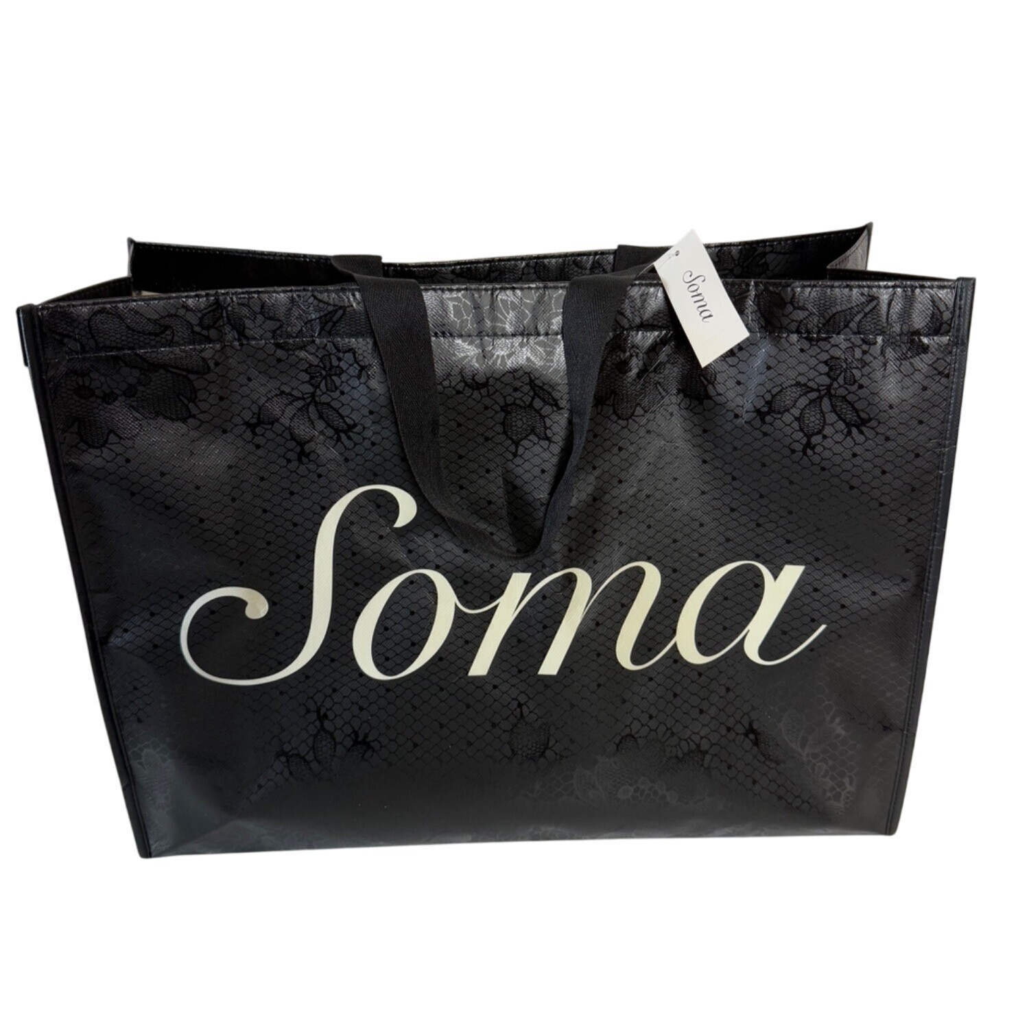 Soma Reusable Shopping Tote Bag 20″ Black Durable Logo Branded Spellout