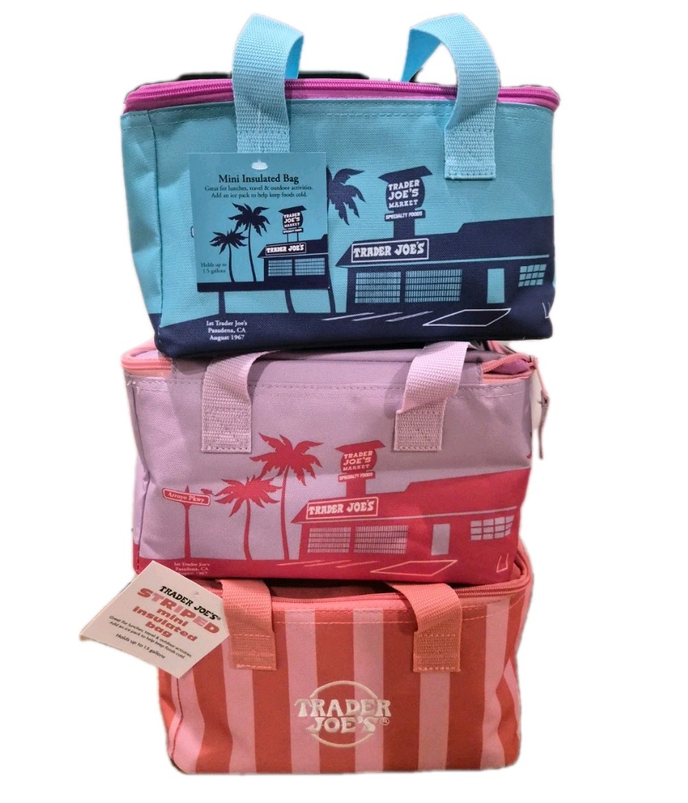 FREE SHIPPING]Trader Joe’s Mini Insulated Bag,SET OF 3:Pink Stripe, Violet, Blue