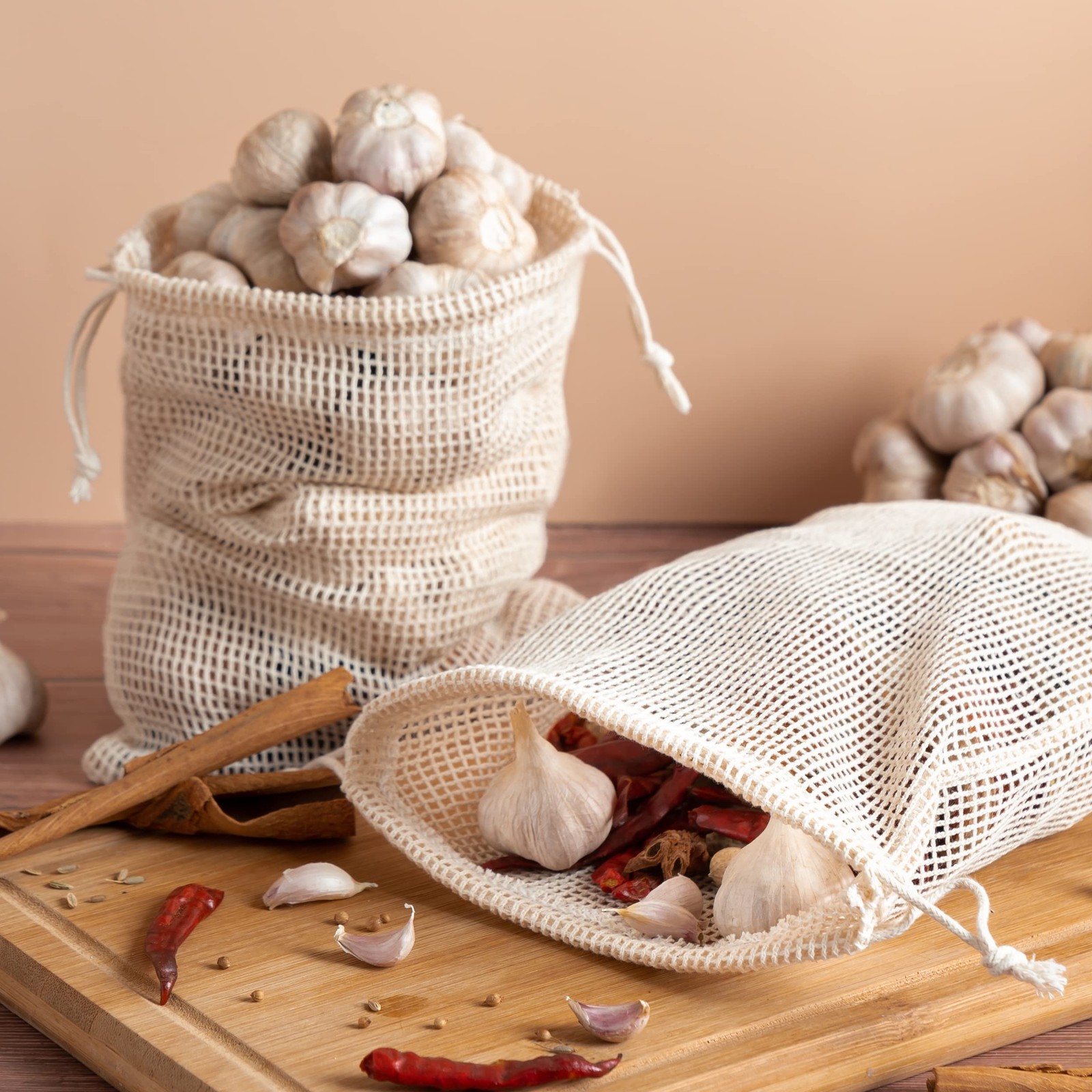 100 Percent Cotton Double Drawstring Mesh Bag Herb Nut Spice 6×8 Inch 5 PCS