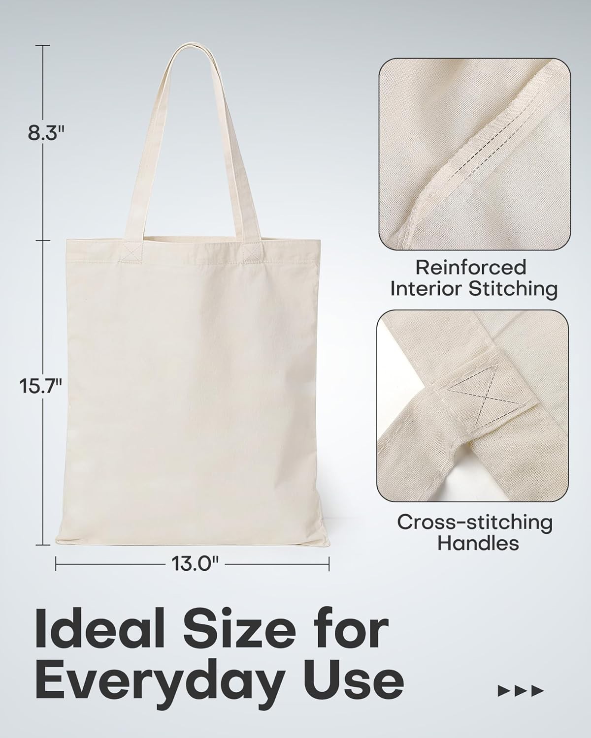 HOTOR 6 Pack Canvas Tote Bags Bulk Reusable Grocery Shopping Bags Lightweight