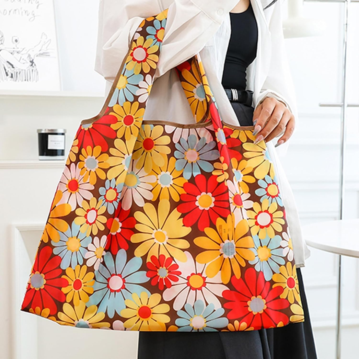 2-Piece Reusable Grocery Bags, 60+ lbs Capacity, Foldable & Fashionable Designs