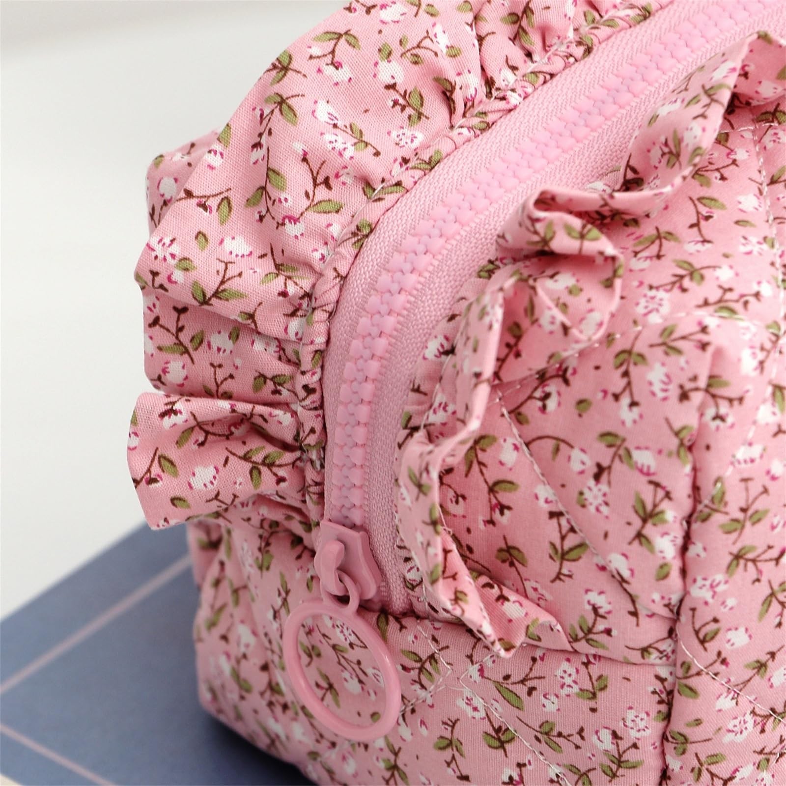 Xhuilong Cotton Quilted Makeup Bag, 18x10x10cm/7x4x4In, A – Pink – Flower