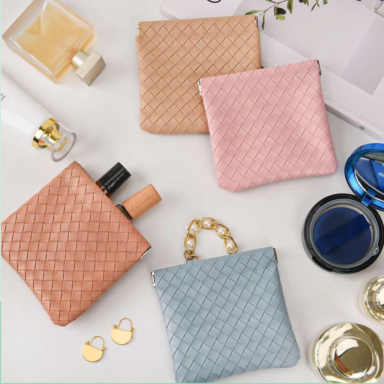 4PCS Small Makeup Bag for Purse，Waterproof Leather Portable Mini Multicolor