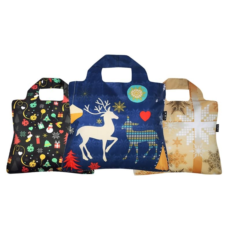 Envirosx Reusable Bags Full Pouch Foldable Shopping Bags Set of 3 Winter Desi…