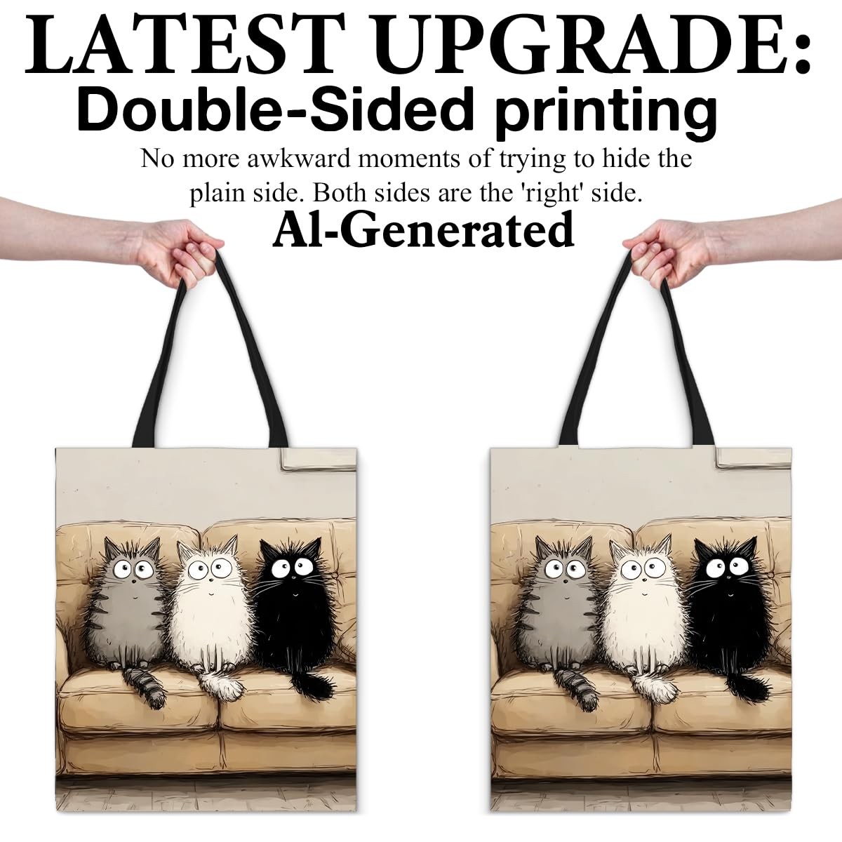 Cat Canvas Tote Bag for Women, Cute Cat Themed Aesthetic Reusable Grocery Sho…