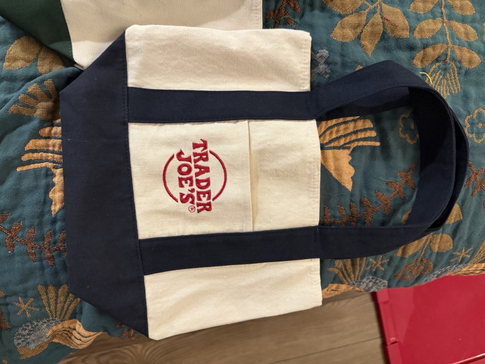 Trader Joe’s Original Canvas Bag. Set Of 2. Green And Blue NEW