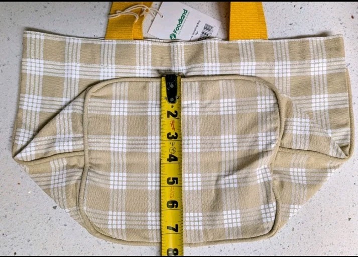 Foodland Hawaii Palaka Yellow/Tan/Beige Canvas Dumpling Reusable Tote Bag