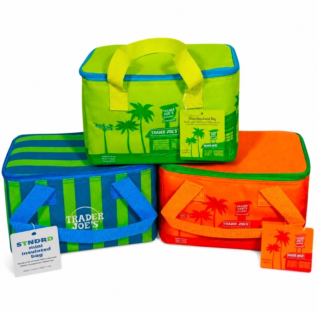 1 Trader Joe’s 2026 Mini Insulated Tote Summer Fun Ltd Ed Pink Violet Blue Green