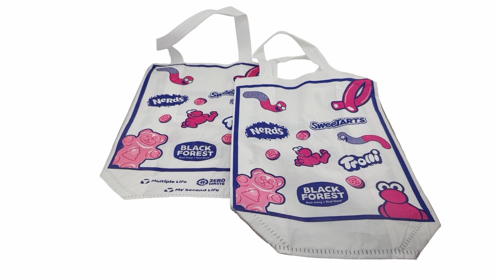 Lot of 2 Candy Brand Reusable Tote Bags Nerds SweetTarts Trolli Black Forest
