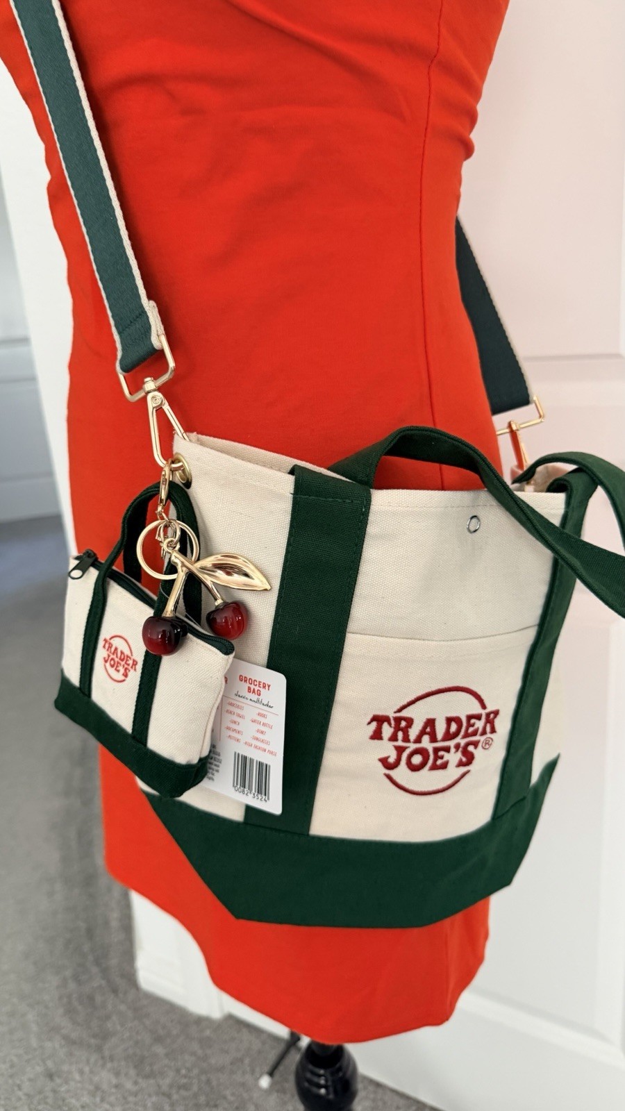Trader Joe’s Mini Canvas Tote Set, Adjustable Strap, Beige Green, 2 Pack
