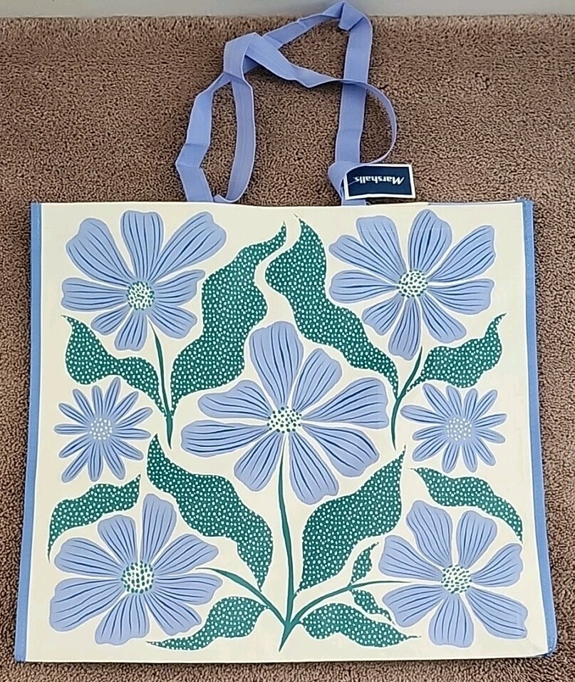 New Marshalls – Spring – Blue Poppies – Large Reusable Shopping Tote Eco Bag