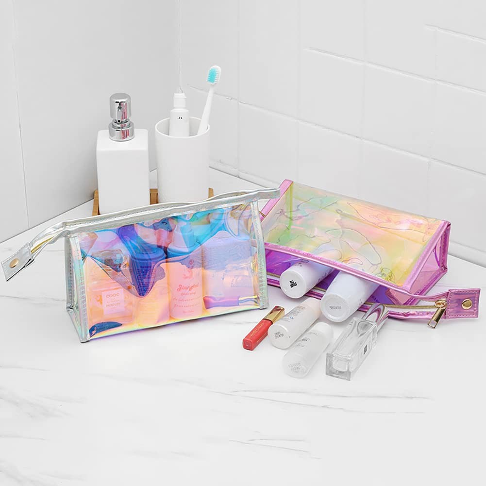 ccHuDE Laser PVC Cosmetic Bag Holographic Iridescent 22 x 7 x 14cm, Pink