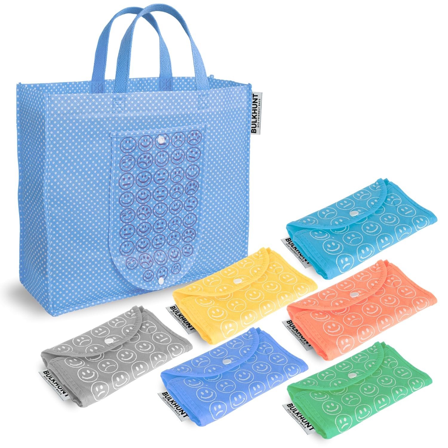 6 PCS Foldable Shopping Bags Combo Reusable Printed With Handle Grocery