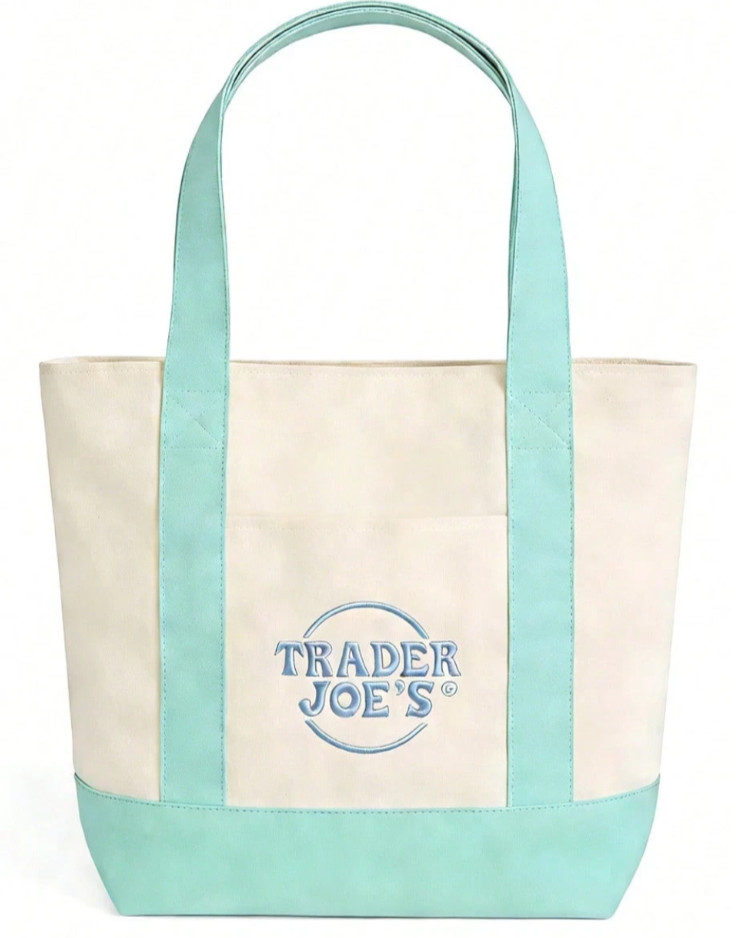 Trader Joe’s Pastel Green Canvas Mini Tote Bag Embroidered Double Handles