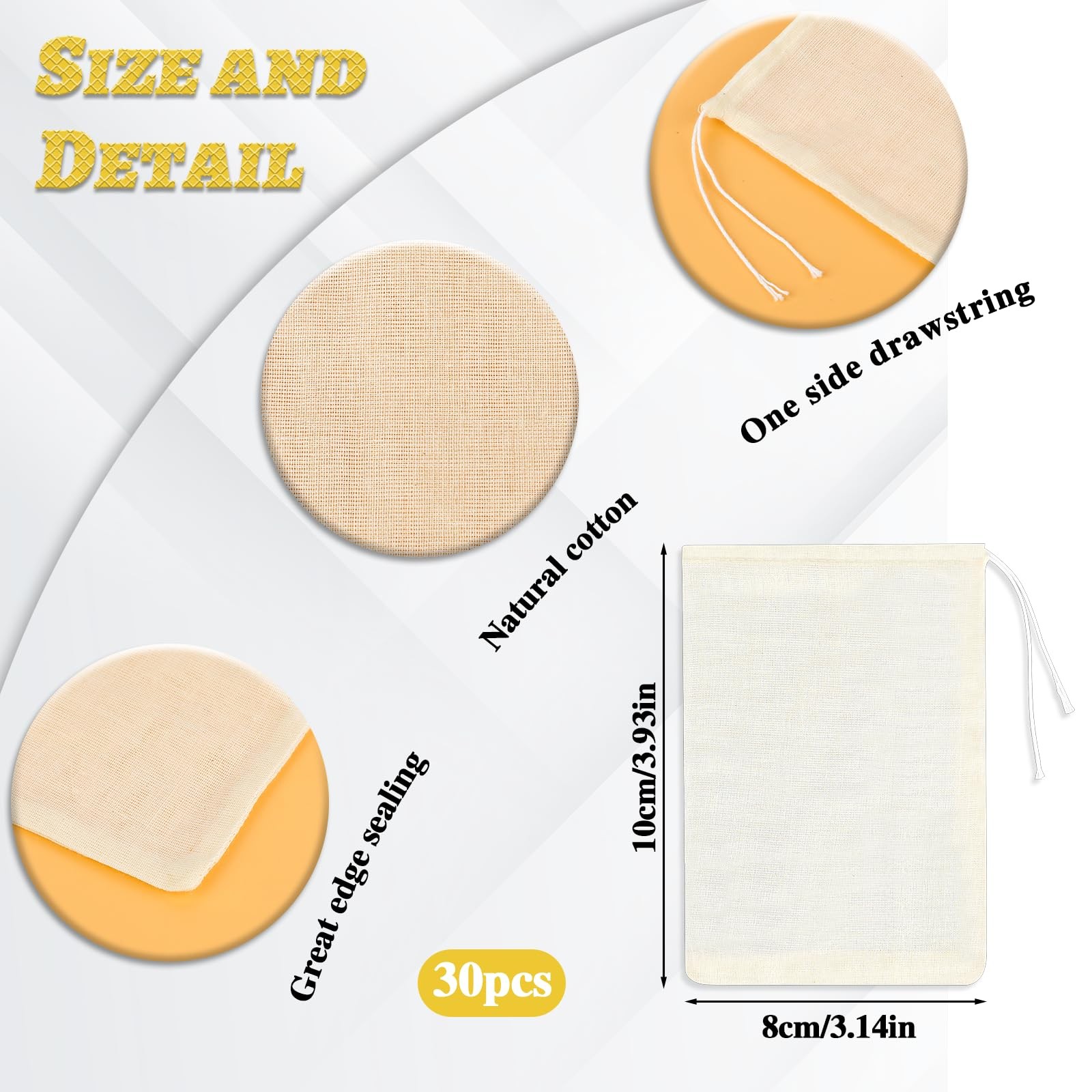 Spice Bags for Cooking, 30PCS Muslin Drawstring Soap 3×4 Inch, White