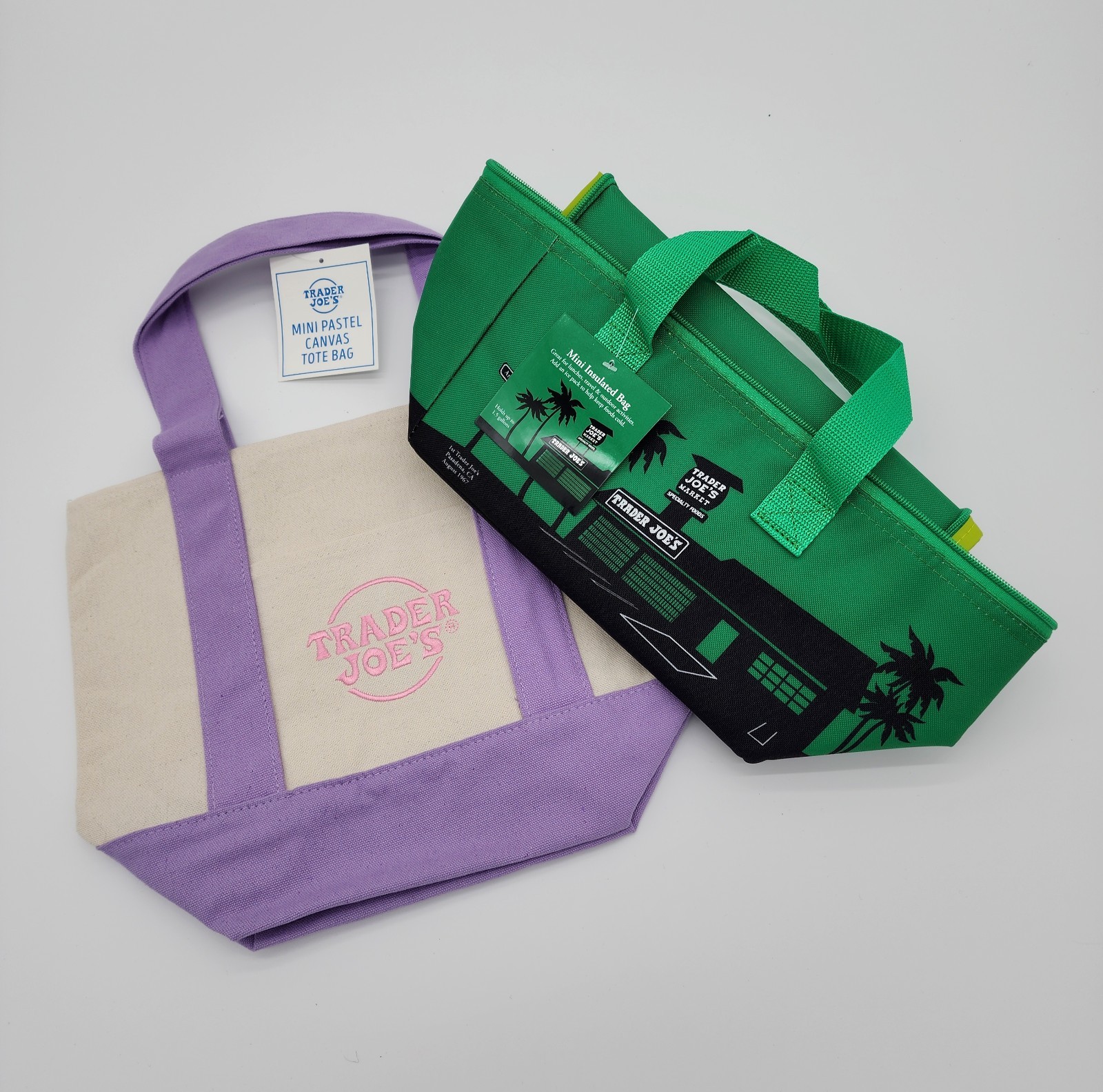 Trader Joe’s Mini Bundle NEW: Lavender Canvas Mini Tote & Emerald Insulated Bag