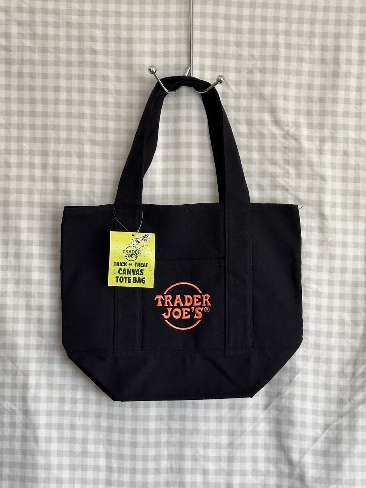 Trader Joe’s Foldable Canvas Tote Bag Black Solid Plain Shopping