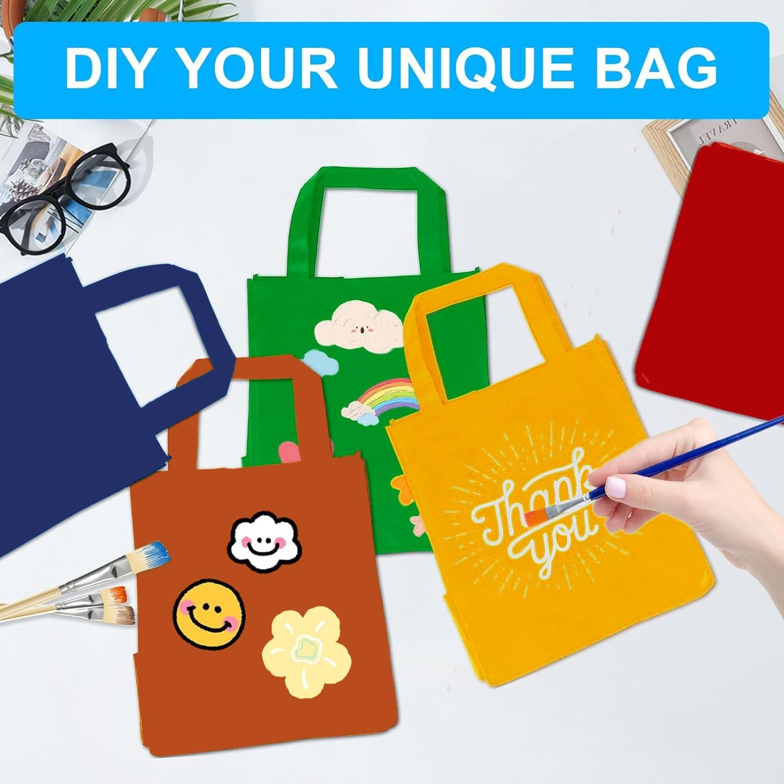 Voittozege 60 Pack Non Woven Tote Bags, 14x10x4 Inch Reusable Gift Bag Tote Good