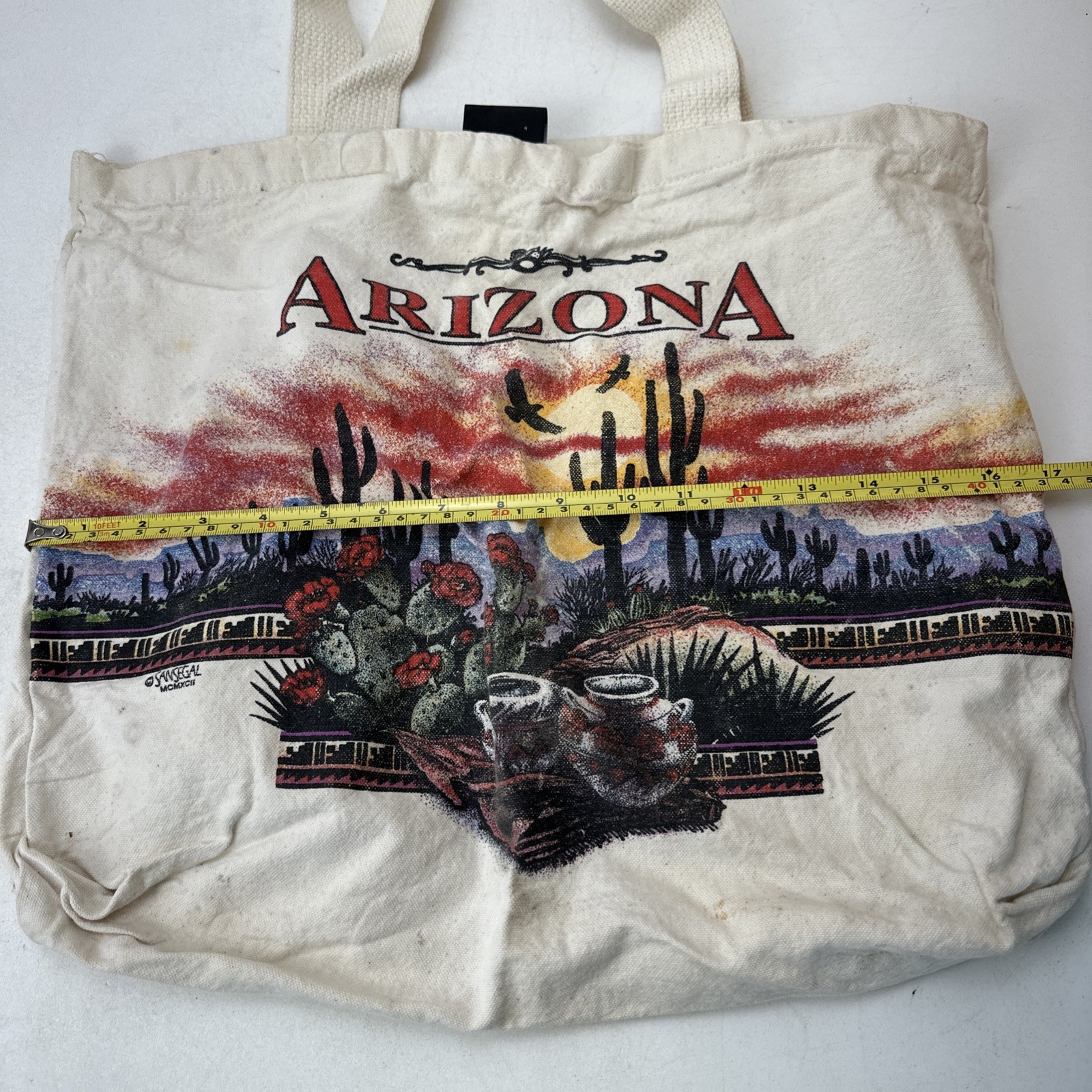 Arizona San Segal Tote Bag Reusable Shopping Desert Scene Sunset Cactus 1992 VTG