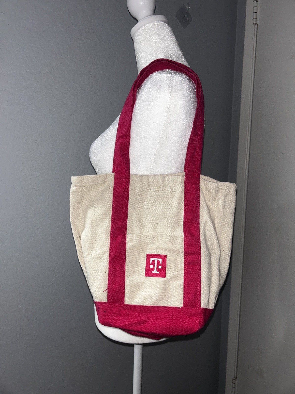 T-MOBILE Khaki & Pink 12.5 x 10.5″ Tmobile Mini Canvas Tote Bag