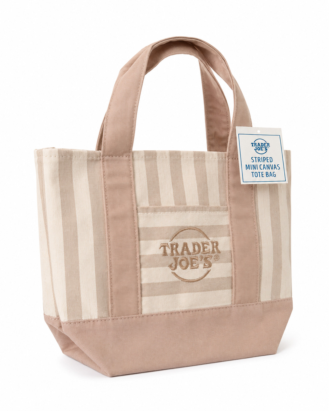 Trader Joe’s Beige Cream Striped Mini Canvas Tote Bag New w Tags Limited School